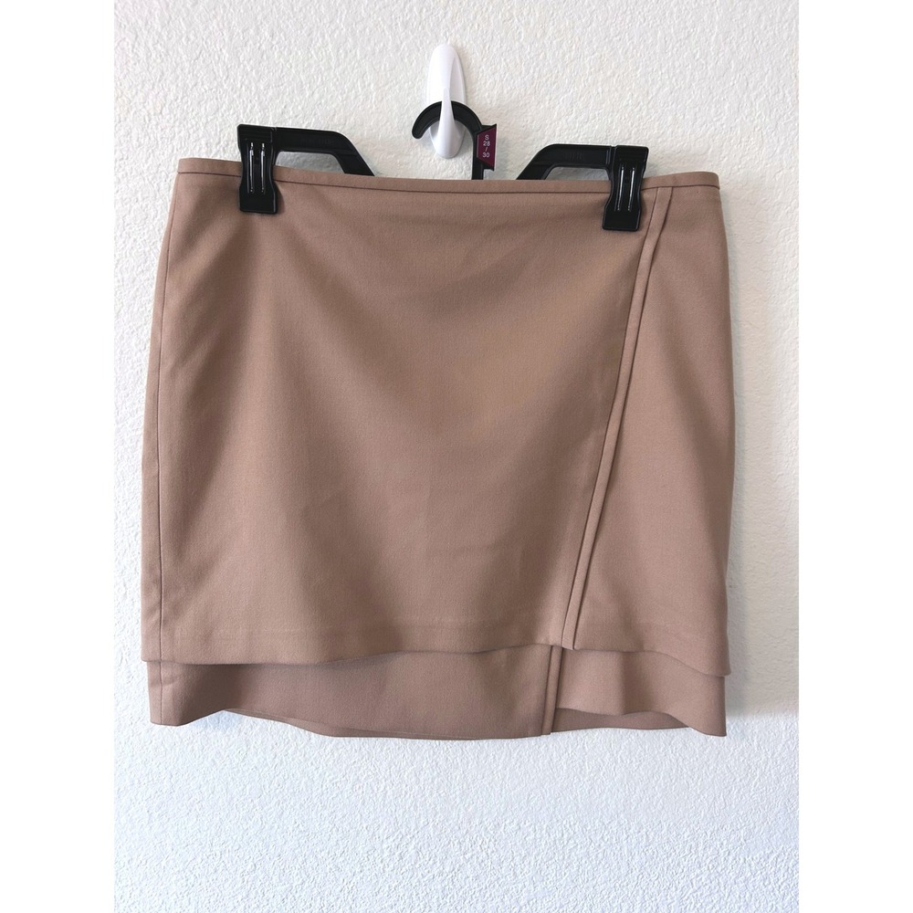 90s Effortless Tailored WHBM Tan Wrap Layered Mini Skirt SZ 6 Camel Office Wear